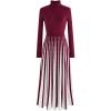 imageCHICWISH Womens Stripe Print Turtleneck Knit Midi DressBurgundy
