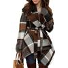 imageCHICWISH Womens Turn Down Shawl Collar Earth Tone Check Asymmetric Hemline Wool Blend CoatBrown