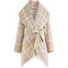 imageCHICWISH Womens Turn Down Shawl Collar Earth Tone Check Asymmetric Hemline Wool Blend CoatCamel