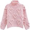 imageCHICWISH Womens Turtleneck Sweater Heart Pom Pom Pullover Sweaters Long Sleeve Loose Chunky Knit Sweater TopsPink