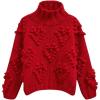imageCHICWISH Womens Turtleneck Sweater Heart Pom Pom Pullover Sweaters Long Sleeve Loose Chunky Knit Sweater TopsRed