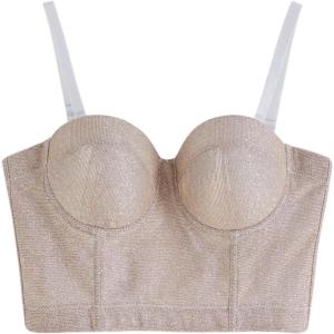 imageCHICWISH Women Dazzling Shiny Bustier Crop Top Summer Sexy Push Up Croset Bra Top Going Out Party Camisoles Tops ApricotApricot