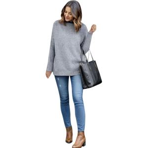 imageCHICWISH Womens LinenWhiteGrey Cozy Ribbed Long Sleeve Turtleneck Knit Top Pullover SweaterGrey