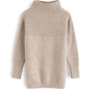 imageCHICWISH Womens LinenWhiteGrey Cozy Ribbed Long Sleeve Turtleneck Knit Top Pullover SweaterLinen