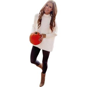 imageCHICWISH Womens LinenWhiteGrey Cozy Ribbed Long Sleeve Turtleneck Knit Top Pullover SweaterWhite