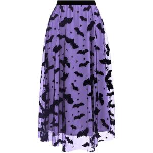 imageCHICWISH Womens Pumpkin Tulle Tutu Skirt Velvet Bats Elastic Waist Halloween Party Layered Mesh Midi SkirtPurple