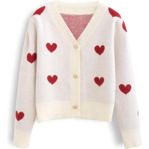 imageCHICWISH Womens RedIvory Soft Heart Cropped Knit CardiganIvory