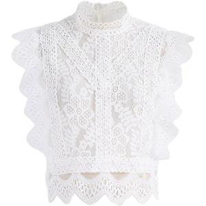 imageCHICWISH Womens WhiteBlack Falling Leaf Full Lace Crochet Round Neck Sleeveless Crop TopYour Sassy Startwhite
