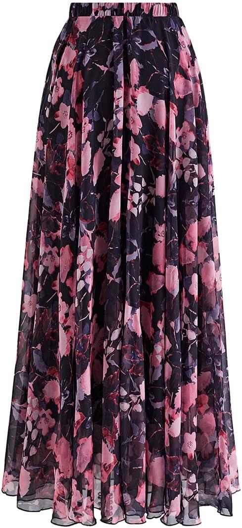 imageCHICWISH Womens Floral Watercolor Flower Maxi Floral Chiffon Slip SkirtGorgeous Pink Floral
