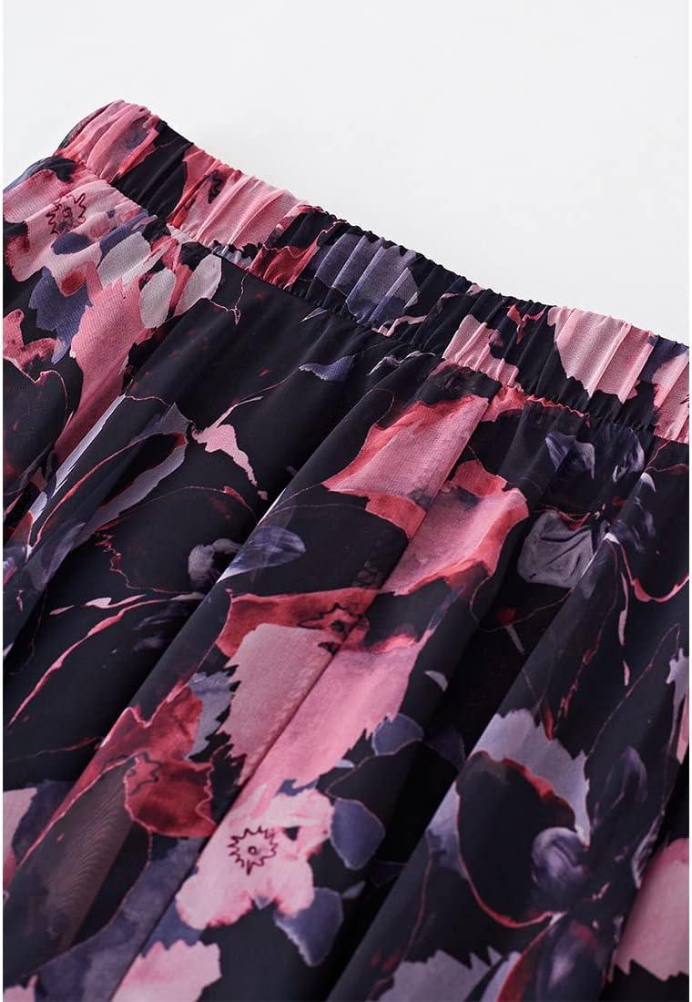 imageCHICWISH Womens Floral Watercolor Flower Maxi Floral Chiffon Slip SkirtGorgeous Pink Floral