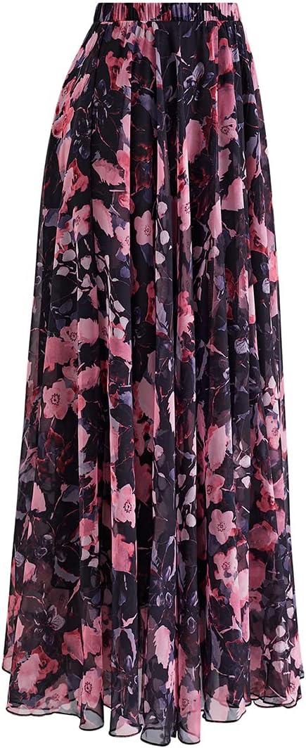imageCHICWISH Womens Floral Watercolor Flower Maxi Floral Chiffon Slip SkirtGorgeous Pink Floral