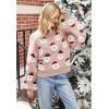 imageCHICWISH Womens BlackGreenPinkRed Fuzzy Santa Claus Knit TopPink