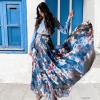 imageCHICWISH Womens Floral Watercolor Flower Maxi Floral Chiffon Slip SkirtBlue Flowy Floral