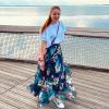 imageCHICWISH Womens Floral Watercolor Flower Maxi Floral Chiffon Slip SkirtBlue Flowy Floral