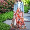 imageCHICWISH Womens Floral Watercolor Flower Maxi Floral Chiffon Slip SkirtOrange