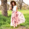 imageCHICWISH Womens Floral Watercolor Flower Maxi Floral Chiffon Slip SkirtPink