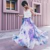 imageCHICWISH Womens Floral Watercolor Flower Maxi Floral Chiffon Slip SkirtPurple