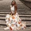imageCHICWISH Womens Floral Watercolor Flower Maxi Floral Chiffon Slip SkirtRed Floral Blossom