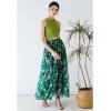 imageCHICWISH Womens Floral Watercolor Flower Maxi Floral Chiffon Slip SkirtVibrant Green Floral