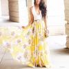 imageCHICWISH Womens Floral Watercolor Flower Maxi Floral Chiffon Slip SkirtYellow