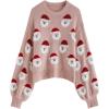 imageCHICWISH Womens BlackGreenPinkRed Fuzzy Santa Claus Knit TopPink