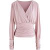 imageCHICWISH Womens Tender Ruched Detail Faux Wrap TopPink