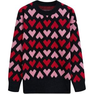 imageCHICWISH Valentines Sweater Women Love Heart Print Crew Neck Long Sleeve Casual Pullover Top Soft Holiday Knit SweaterBlack