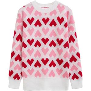 imageCHICWISH Valentines Sweater Women Love Heart Print Crew Neck Long Sleeve Casual Pullover Top Soft Holiday Knit SweaterWhite