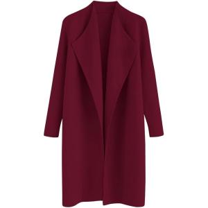 imageCHICWISH Womens Classy Open Front Knit Coat Cardigan Coatigan Light JacketBurgundy
