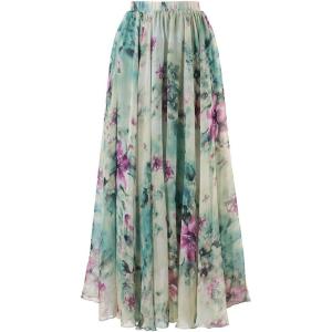 imageCHICWISH Womens Floral Watercolor Flower Maxi Floral Chiffon Slip SkirtGreen
