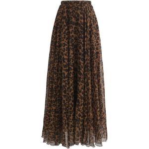 imageCHICWISH Womens Floral Watercolor Flower Maxi Floral Chiffon Slip SkirtLeopard