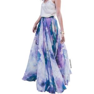imageCHICWISH Womens Floral Watercolor Flower Maxi Floral Chiffon Slip SkirtPurple
