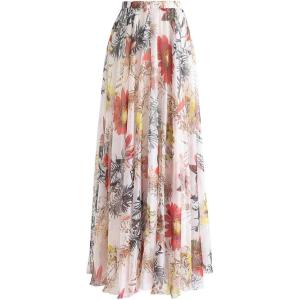 imageCHICWISH Womens Floral Watercolor Flower Maxi Floral Chiffon Slip SkirtRed Floral Blossom