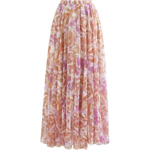 imageCHICWISH Womens Floral Watercolor Flower Maxi Floral Chiffon Slip SkirtRose Painting