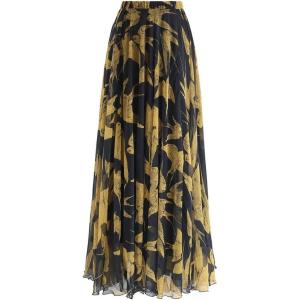 imageCHICWISH Womens Floral Watercolor Flower Maxi Floral Chiffon Slip SkirtSwallows Print