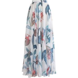 imageCHICWISH Womens Floral Watercolor Flower Maxi Floral Chiffon Slip SkirtWhite Tropical Flowering