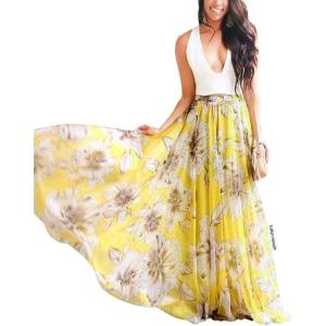 imageCHICWISH Womens Floral Watercolor Flower Maxi Floral Chiffon Slip SkirtYellow