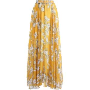 imageCHICWISH Womens Floral Watercolor Flower Maxi Floral Chiffon Slip SkirtYellow Flower