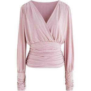 imageCHICWISH Womens Tender Ruched Detail Faux Wrap TopPink