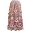 imageCHICWISH Women 3D Floral Applique Embroidery Maxi Skirt Elastic High Waist ALine Garden Party Mesh Tulle SkirtDusty Pink