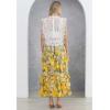 imageCHICWISH Women 3D Floral Applique Embroidery Maxi Skirt Elastic High Waist ALine Garden Party Mesh Tulle SkirtYellow