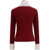 imageCHICWISH Women Bowknot Long Sleeve Knit Top Embroidered Eyelet Elegant Ribbed Pullover Tops JumperRed