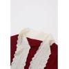 imageCHICWISH Women Bowknot Long Sleeve Knit Top Embroidered Eyelet Elegant Ribbed Pullover Tops JumperRed