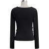 imageCHICWISH Women Casual Long Sleeve Pullover Top Side Knot Ruched Blouse Slim Fitted Basic Solid Knit Tops Fall TrendyBlack