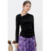 imageCHICWISH Women Casual Long Sleeve Pullover Top Side Knot Ruched Blouse Slim Fitted Basic Solid Knit Tops Fall TrendyBlack