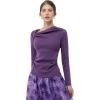 imageCHICWISH Women Casual Long Sleeve Pullover Top Side Knot Ruched Blouse Slim Fitted Basic Solid Knit Tops Fall TrendyPurple