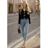 imageCHICWISH Women Crop Cardigan Sweaters Bowknot Brooch Button Knit Cardigans Open Front Long Sleeves Sweater TopsBlack