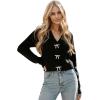 imageCHICWISH Women Crop Cardigan Sweaters Bowknot Brooch Button Knit Cardigans Open Front Long Sleeves Sweater TopsBlack
