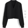 imageCHICWISH Women Crop Cardigan Sweaters Bowknot Brooch Button Knit Cardigans Open Front Long Sleeves Sweater TopsBlack
