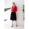 imageCHICWISH Women Crop Cardigan Sweaters Bowknot Brooch Button Knit Cardigans Open Front Long Sleeves Sweater TopsRed